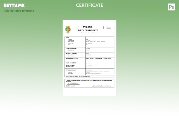 модерен стил Етиопија од витално значење извод од матична книга на родените Ша